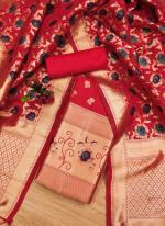Banarasi Silk Red Traditional Wear Weaving Dress Material